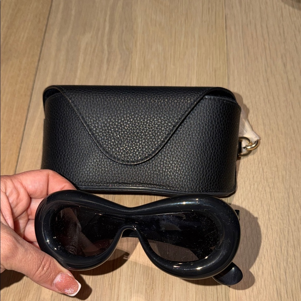 Loewe Black Sculptural Shield Sunglasses with Black Pebbled Case